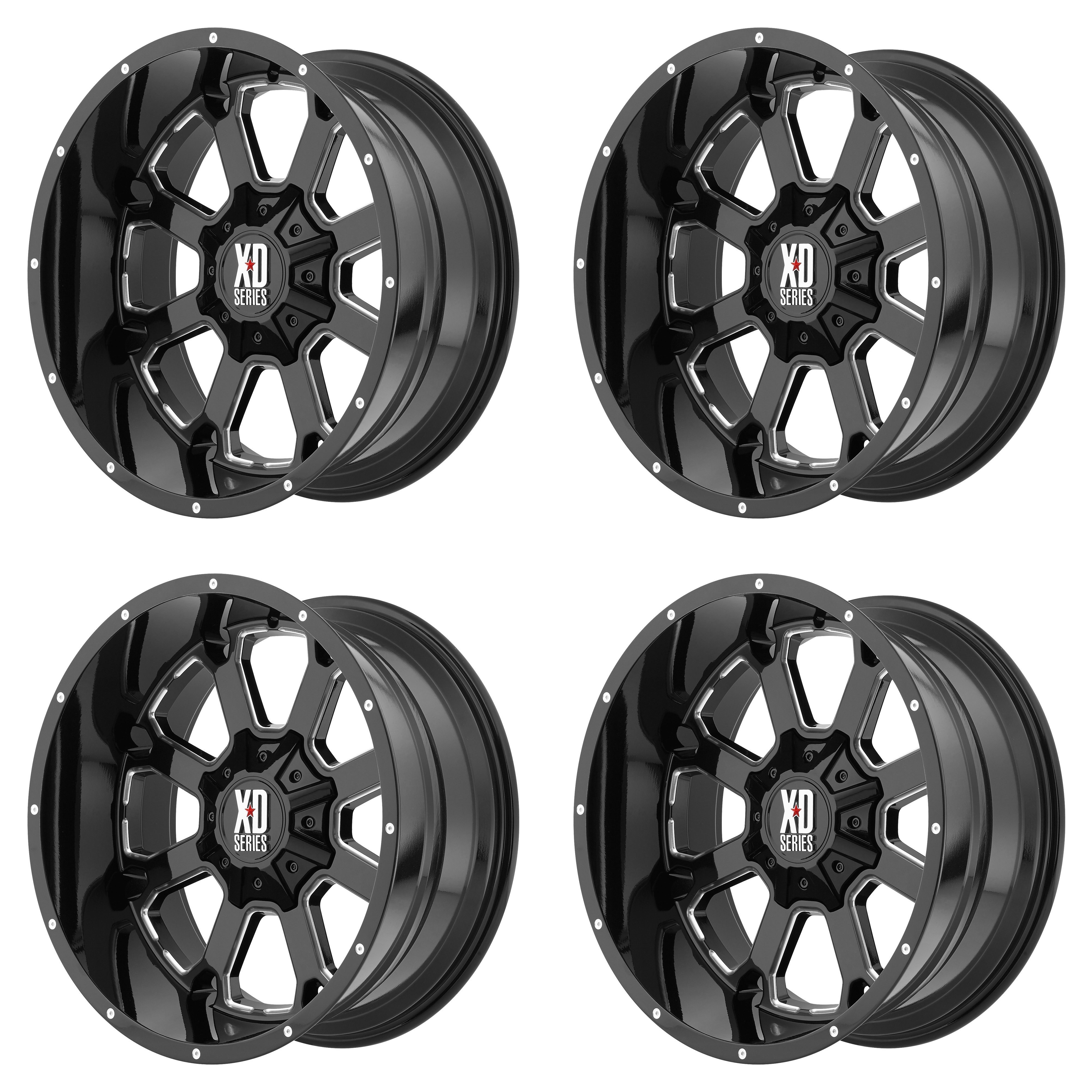 4x Xd Series 20x10 Xd825 Buck 25 Wheels Gloss Black Milled 8x170 24mm